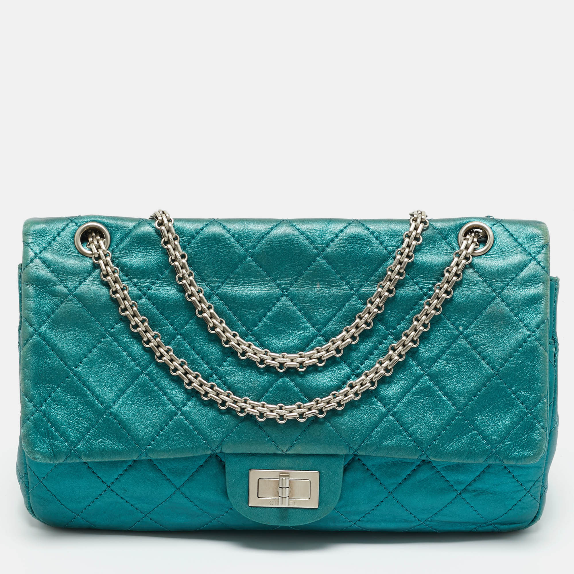 chanel teal green quilted patent leather classic 227 reissue 2.55 flap bag