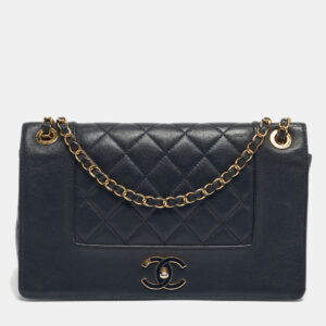 chanel navy blue quilted leather mademoiselle vintage flap bag