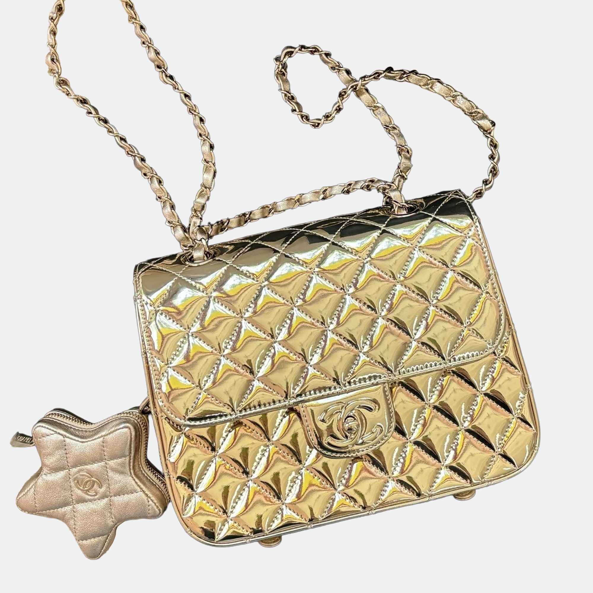 chanel 24c gold patent leather star shoulder bag