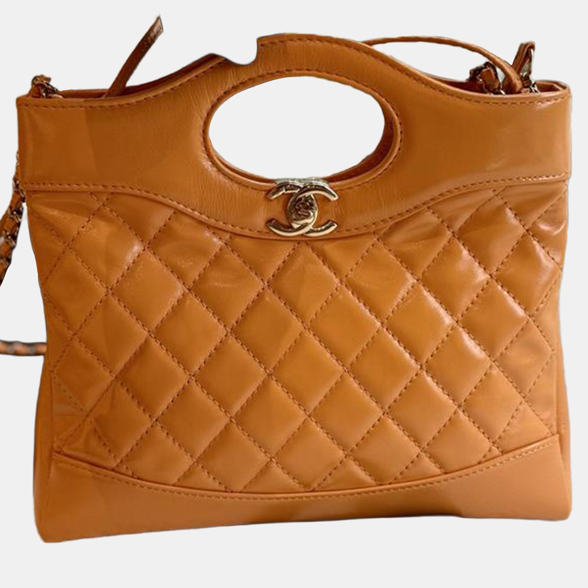 chanel 31 orange quilted leather handbag
