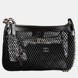 chanel mesh black shiny lambskin clutch with chain