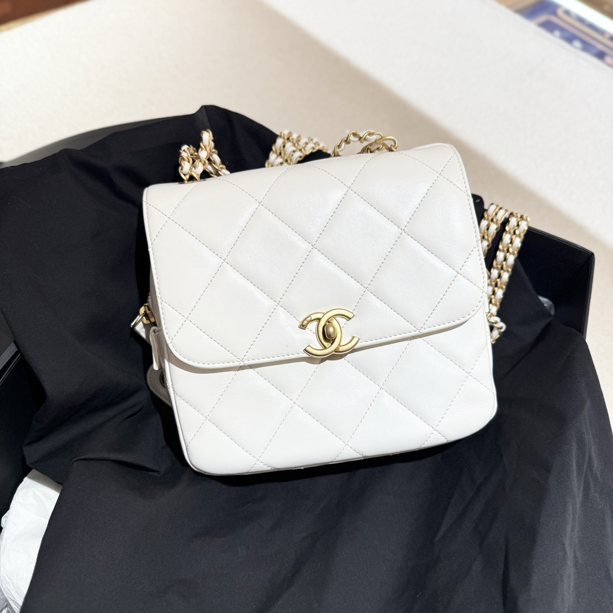 chanel ado white quilted leather backpack