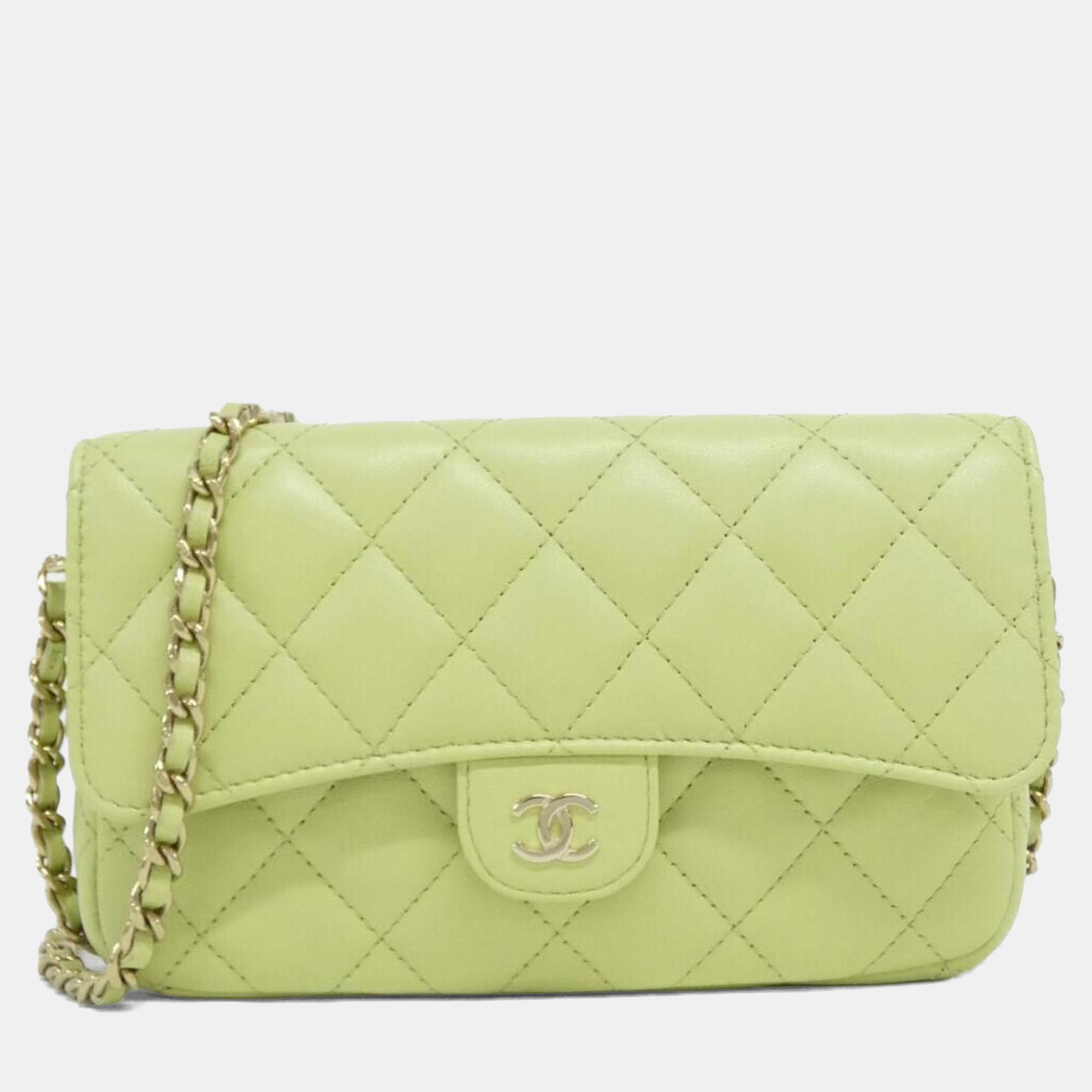 chanel timeless classic line light green leather phone case