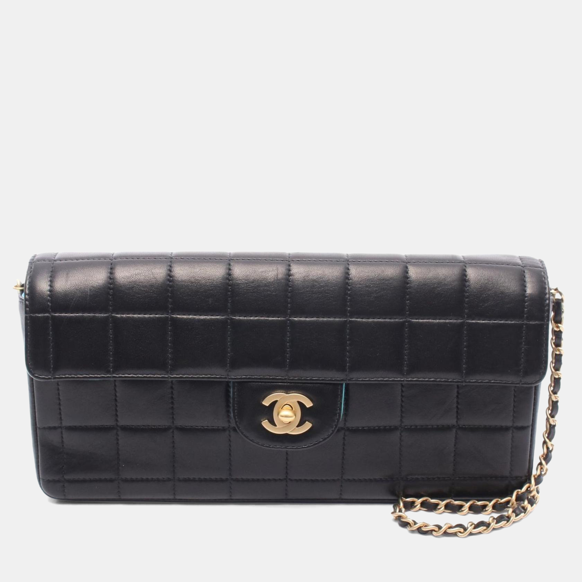 chanel chocobar black lambskin leather shoulder bag
