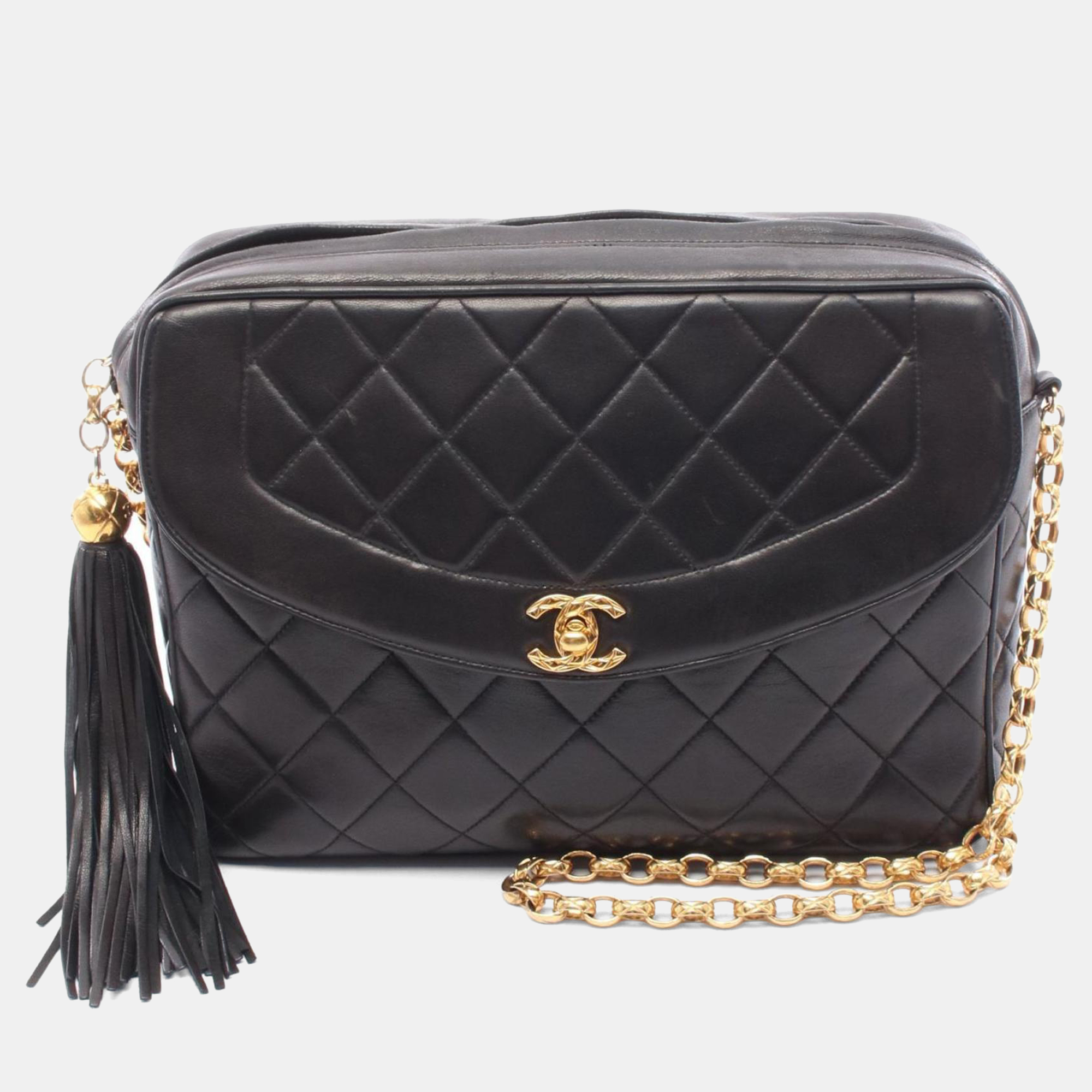 chanel matelasse diana flap black lambskin leather  shoulder bag