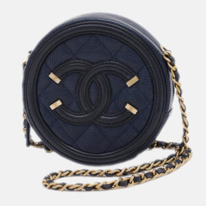 chanel cc filigree round chain shoulder bag caviar navy
