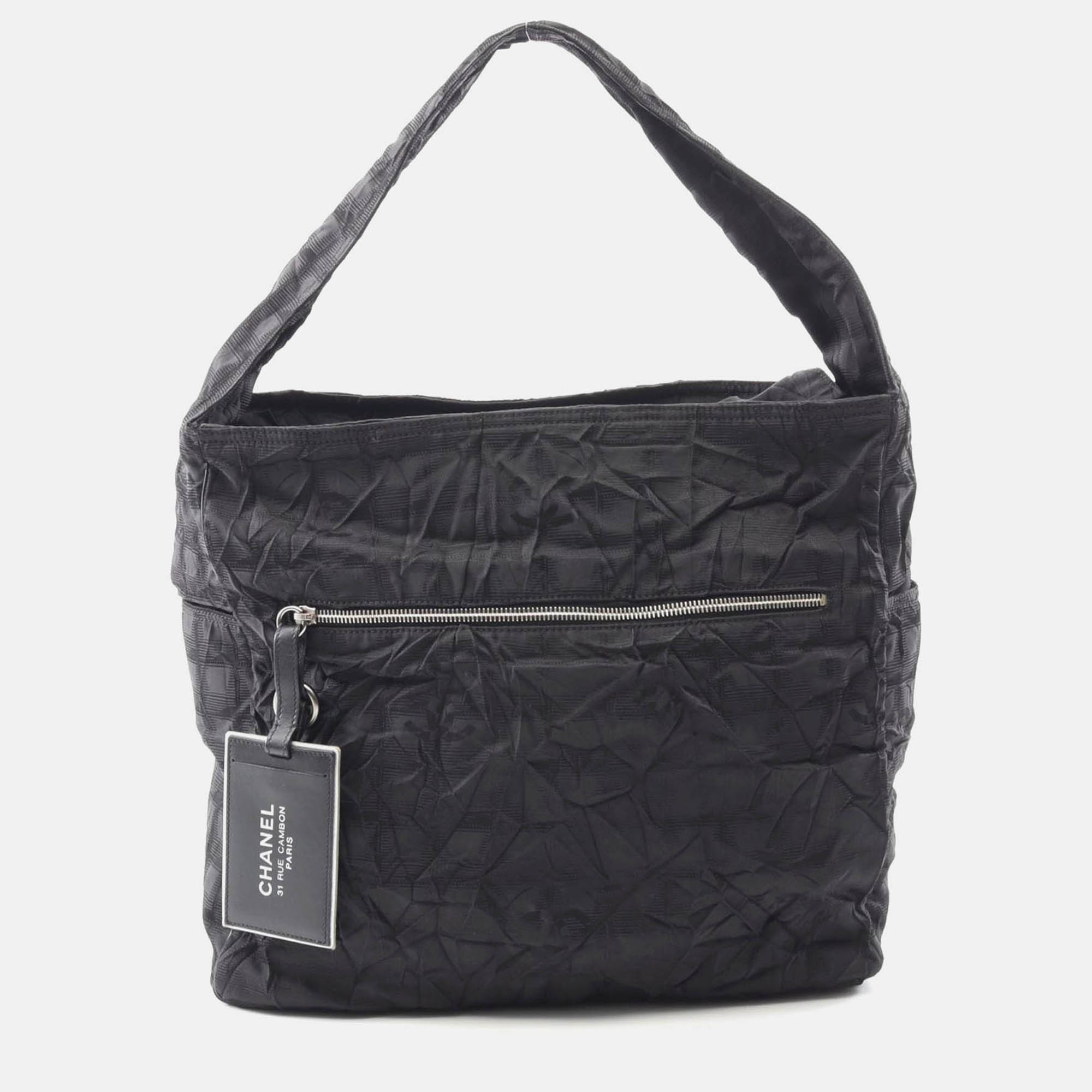 chanel new travel line black nylon coco cc shoulder tote bag