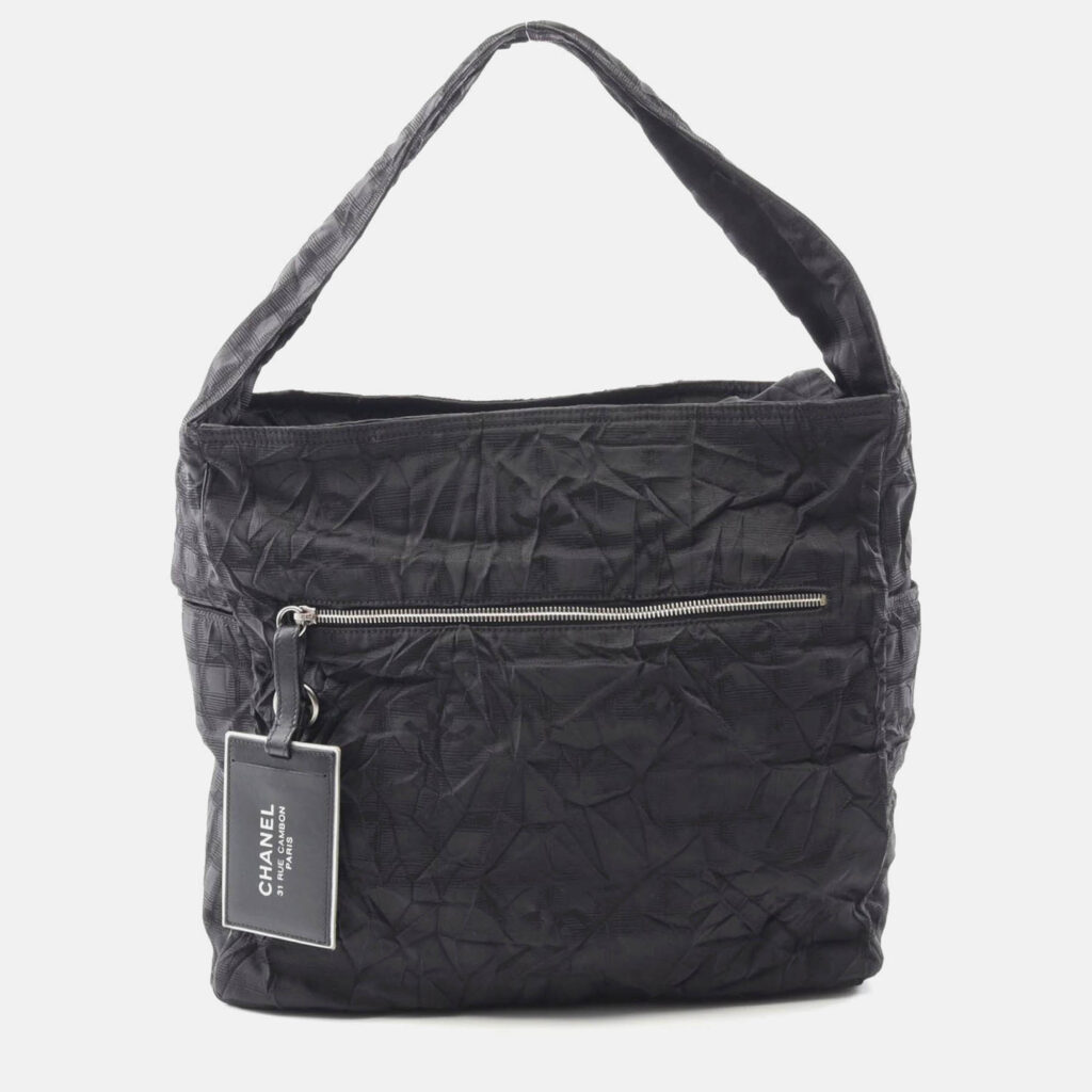 luxury-women-chanel-used-handbags-p1210464-001.jpeg Chanel New Travel Line Black Nylon Coco CC Shoulder Tote Bag