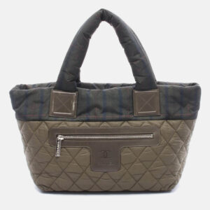 luxury-women-chanel-used-handbags-p1210466-002.jpeg chanel cc coco small khaki green nylon leather tote