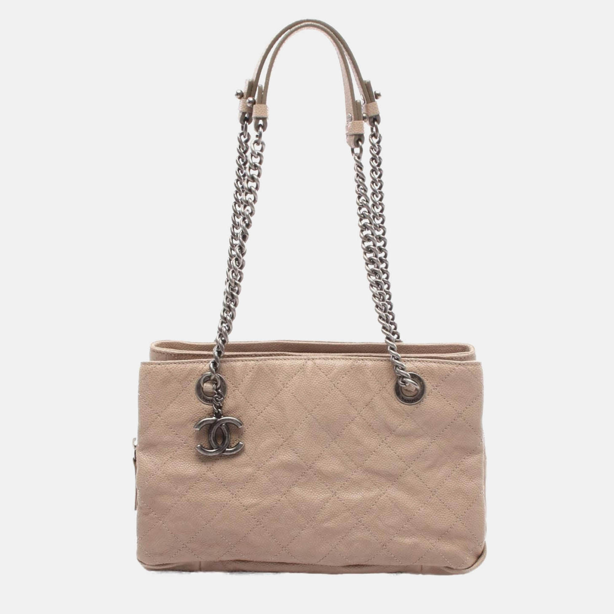chanel cc coco matelasse beige calfskin chain shoulder tote bag