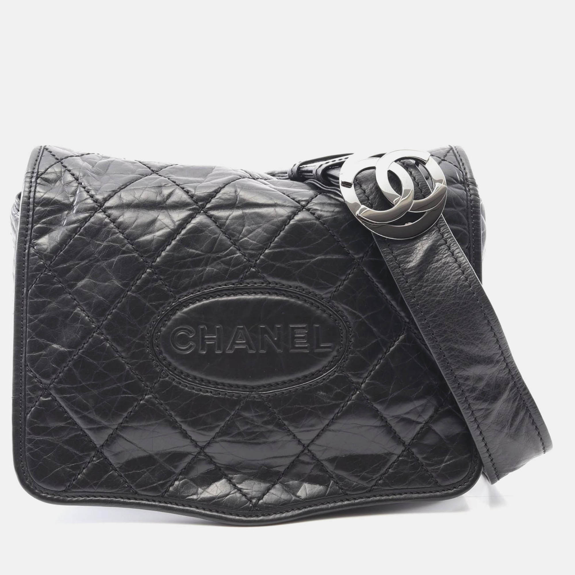 chanel wild stitch  black calfskin crossbody shoulder bag
