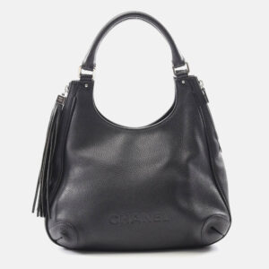 chanel cc coco logo black calfskin shoulder tote bag