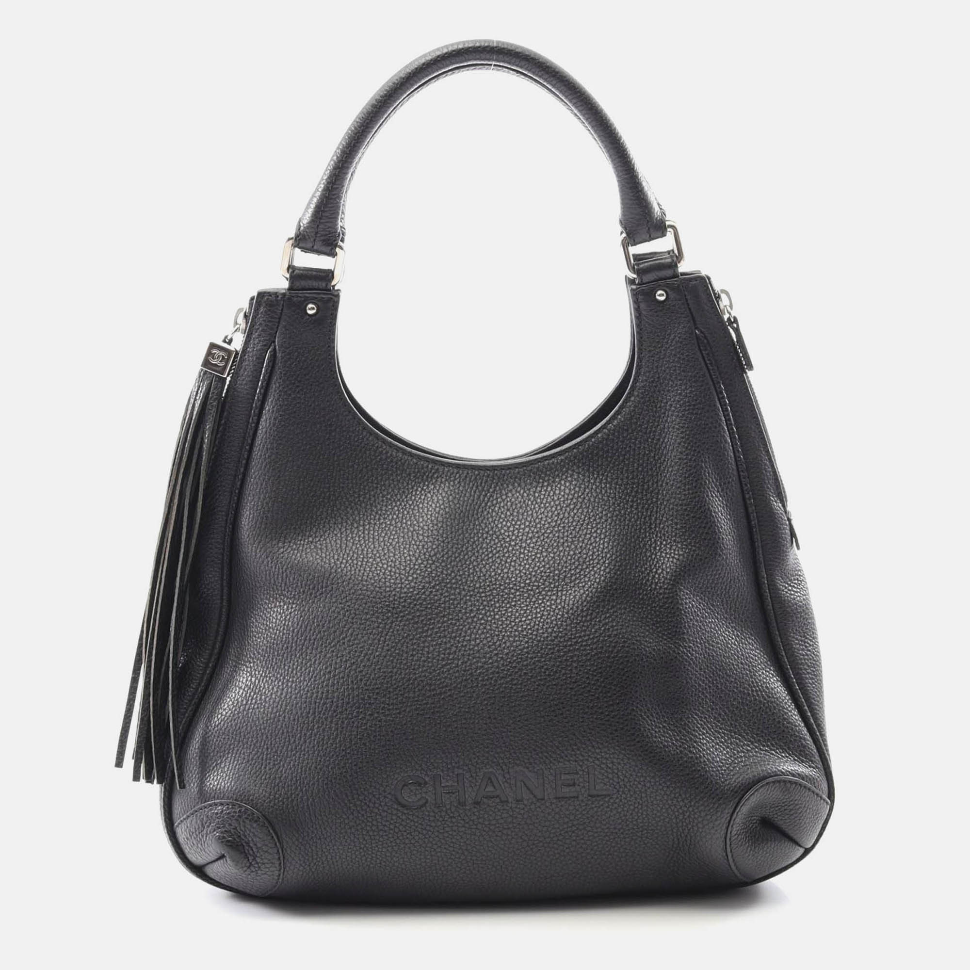 chanel cc coco logo black calfskin shoulder tote bag