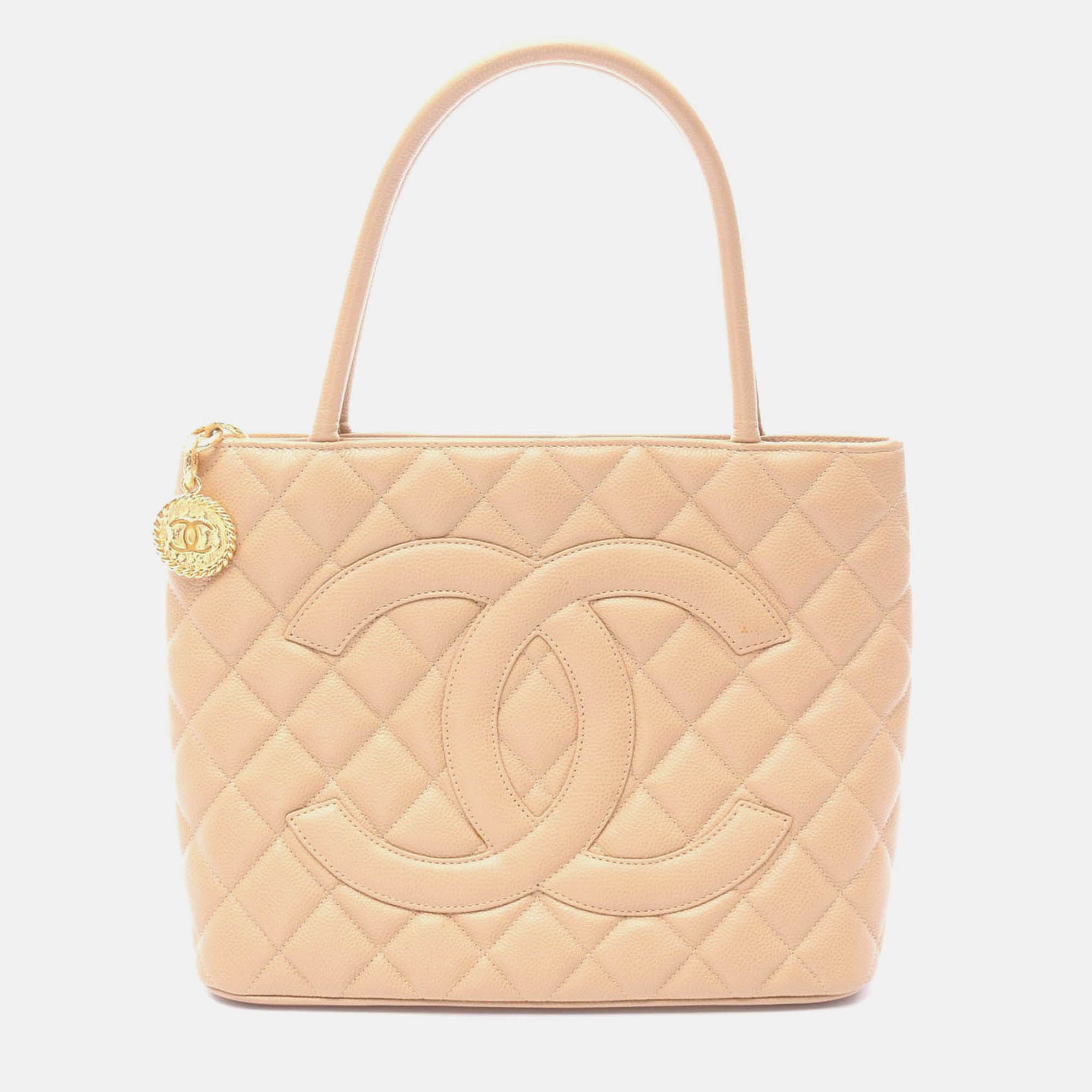chanel cc coco medallion beige calfskin tote ghw