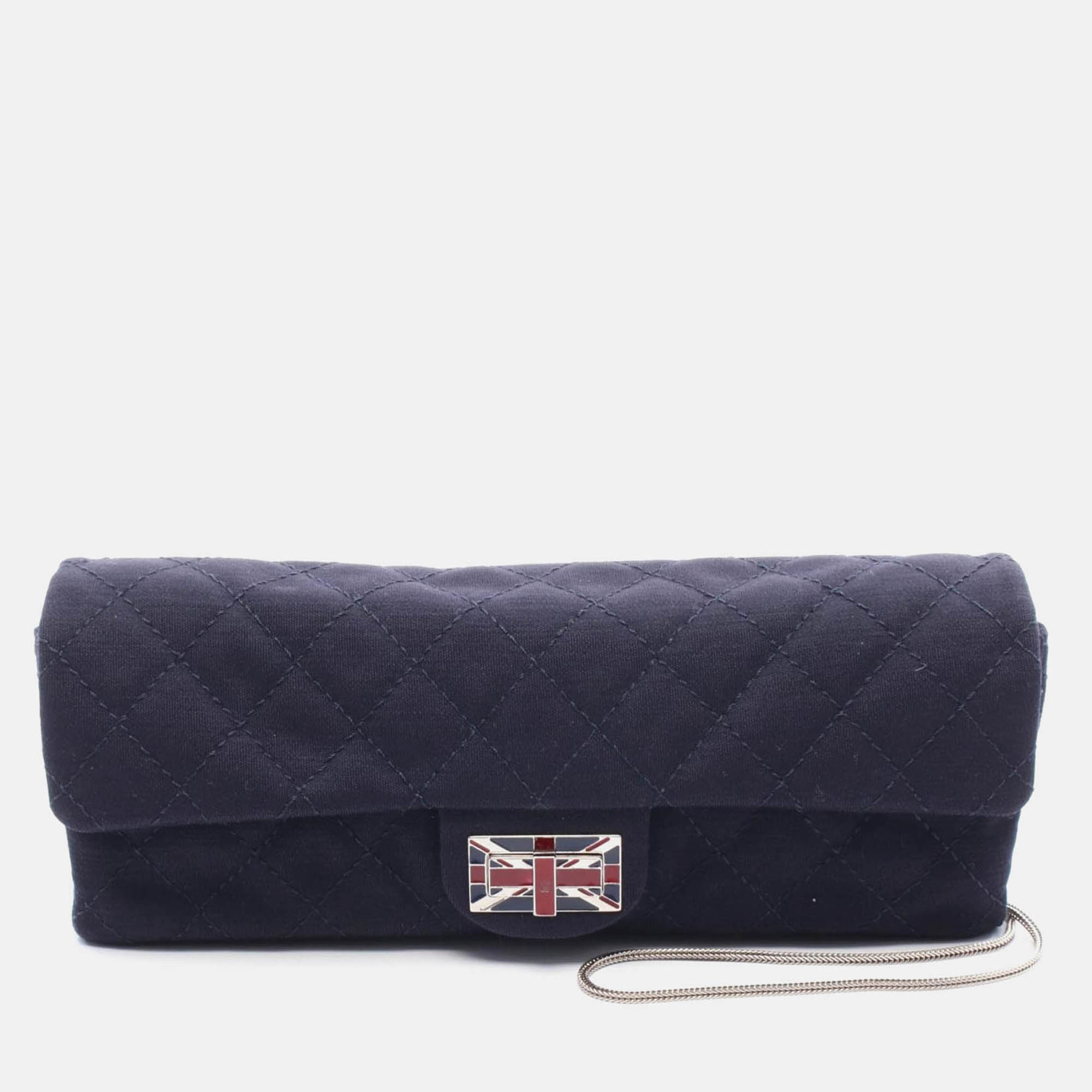 chanel navy blue cotton jersey chain shoulder bag