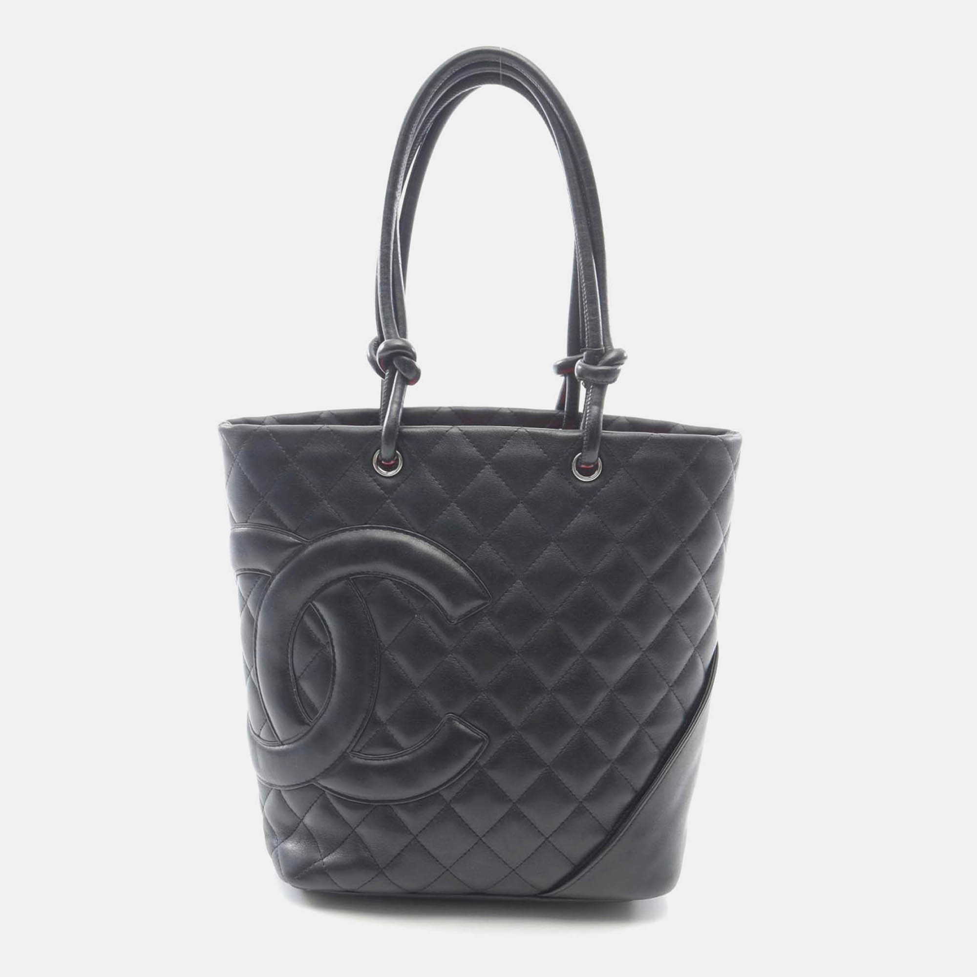chanel coco cambon line black leather medium tote