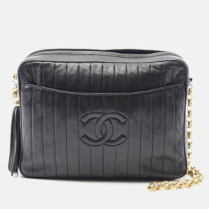 chanel mademoiselle cc coco mark black lambskin leather shoulder bag