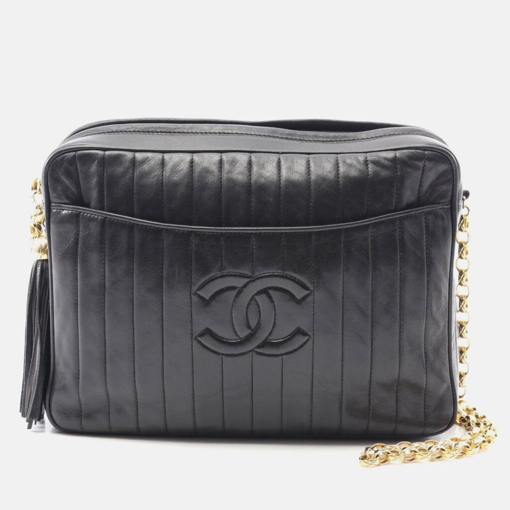 luxury-women-chanel-used-handbags-p1210477-007.jpeg Chanel Mademoiselle CC Coco Mark Black Lambskin Leather Shoulder Bag