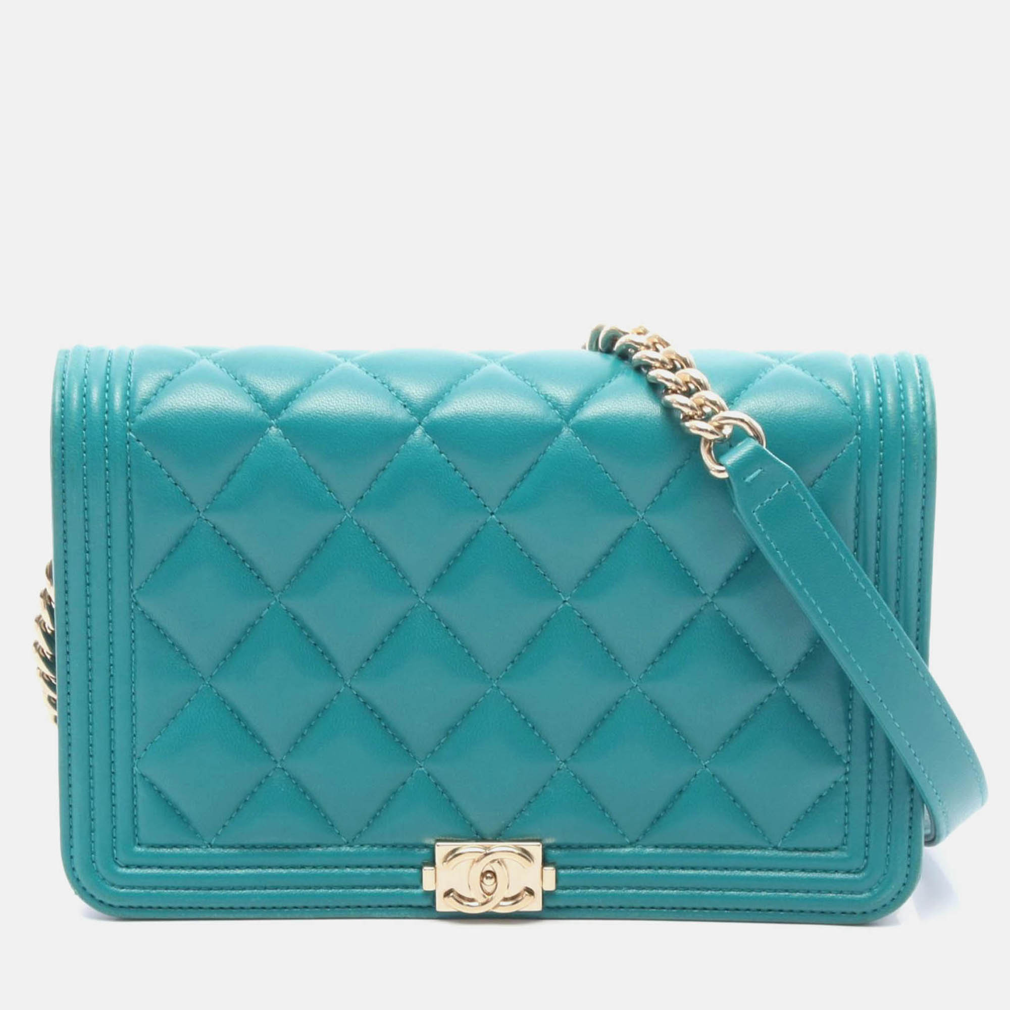 chanel boy chanel cc matelasse green leather chain shoulder bag ghw