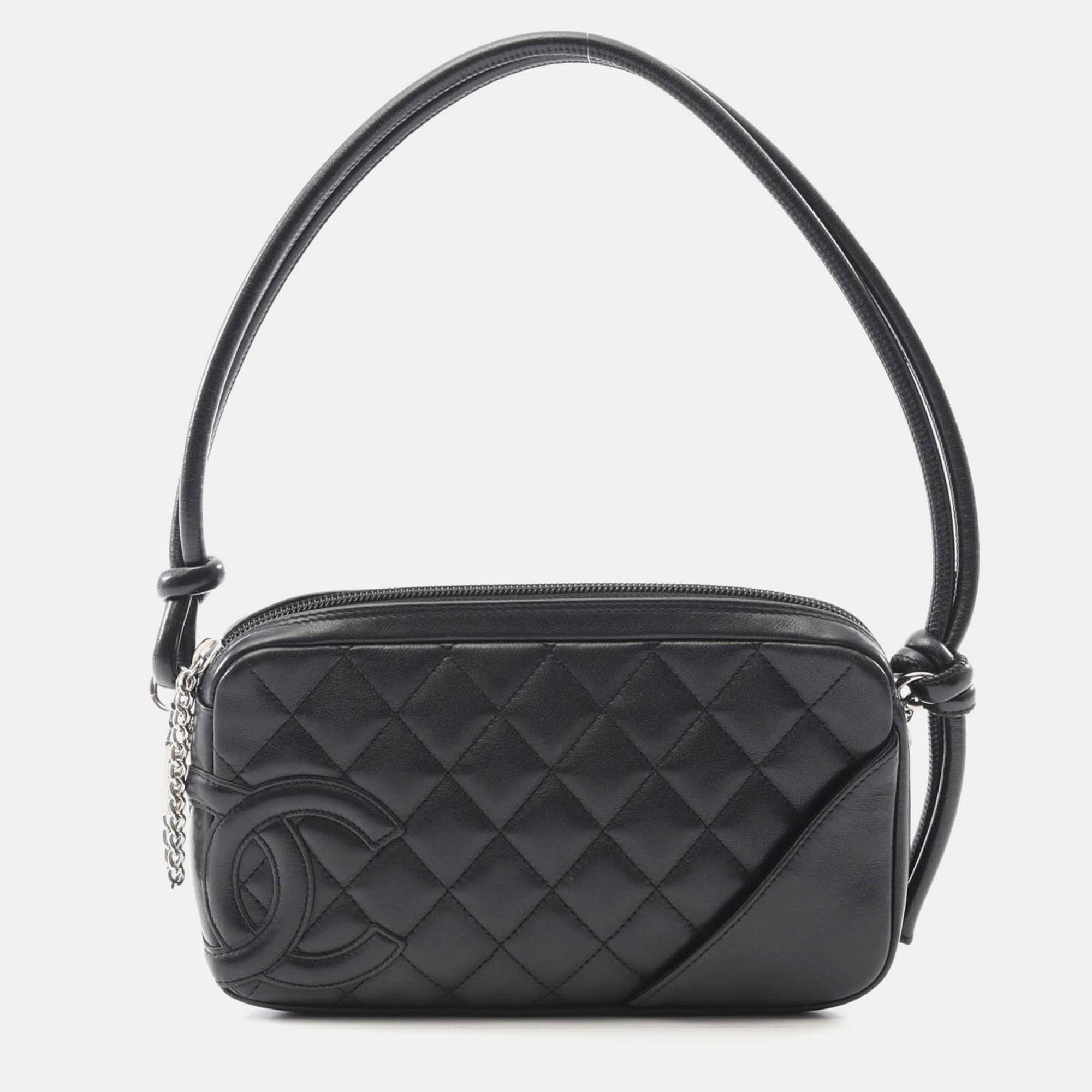 chanel coco cc cambon line black leather handbag