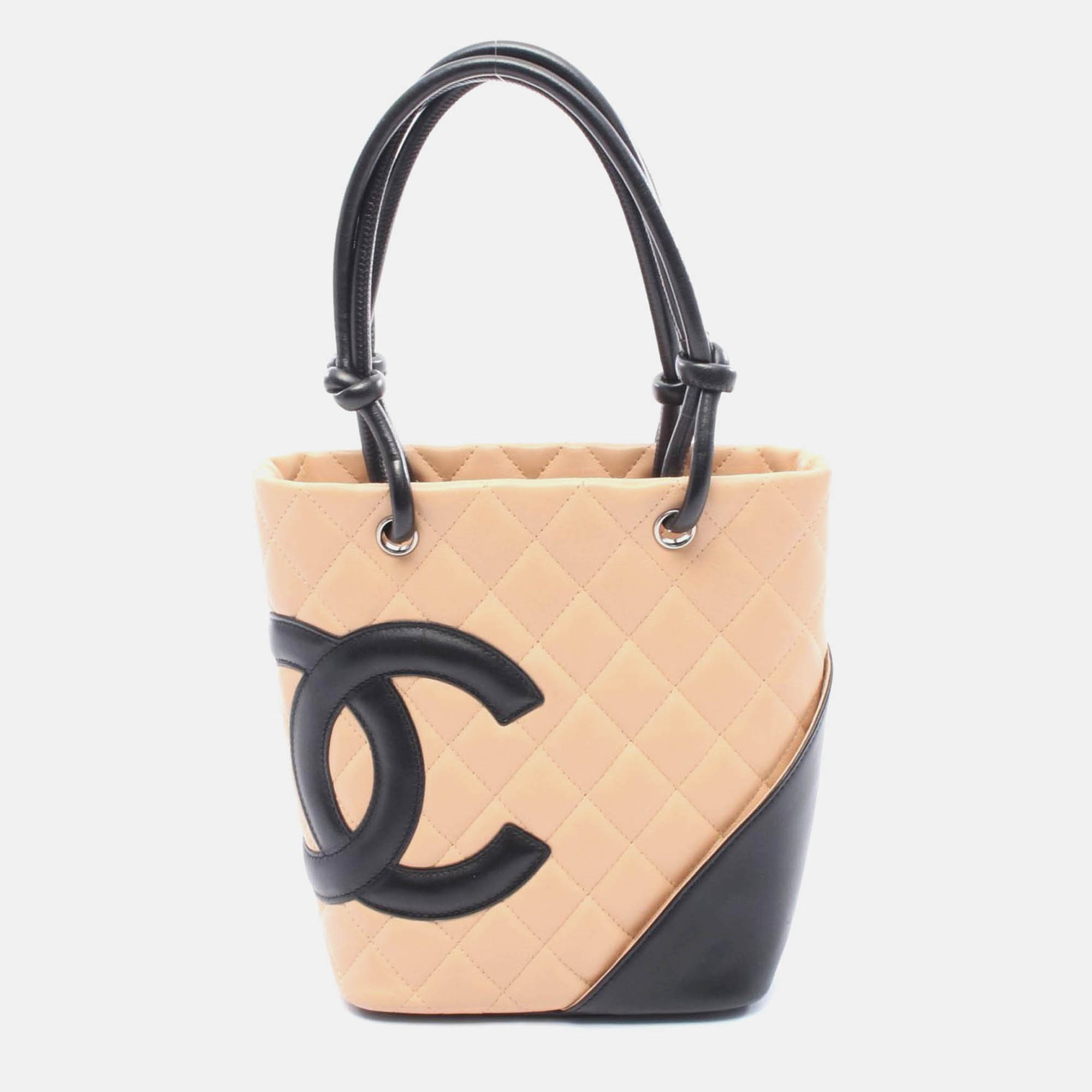 chanel coco cambon line pink/black leather small tote