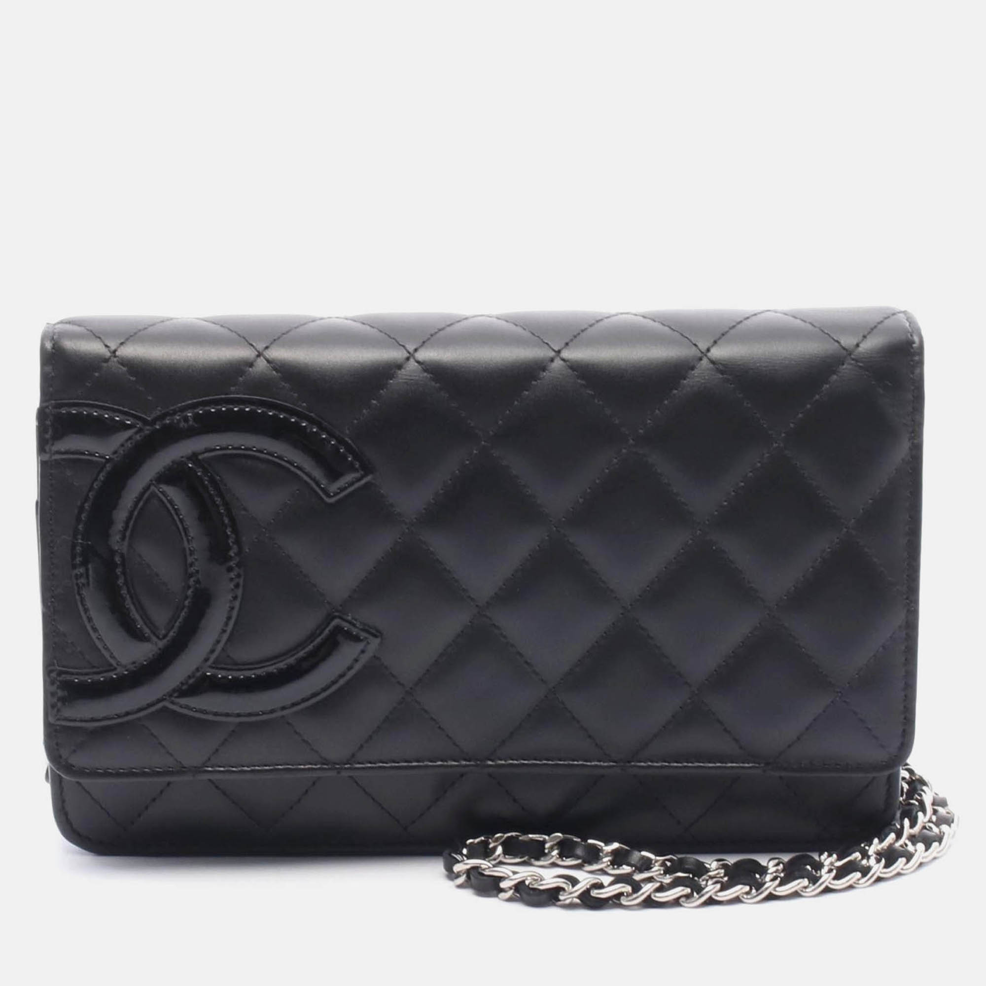 chanel coco cambon line black patent leather chain shoulder bag
