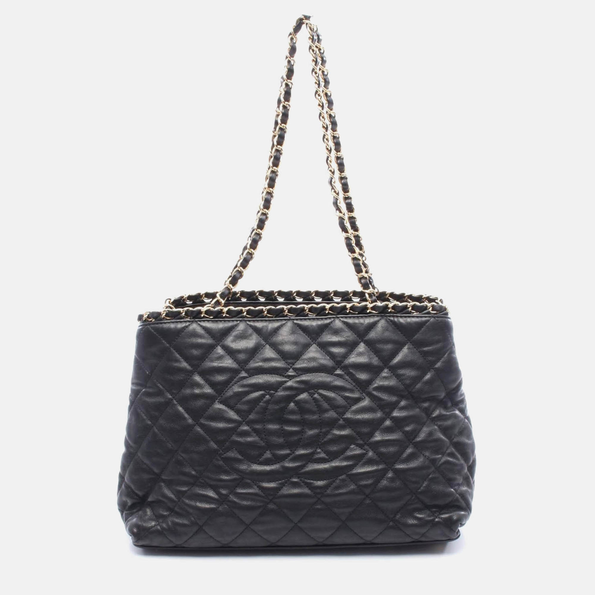 chanel cc coco matelasse black leather chain shoulder tote ghw
