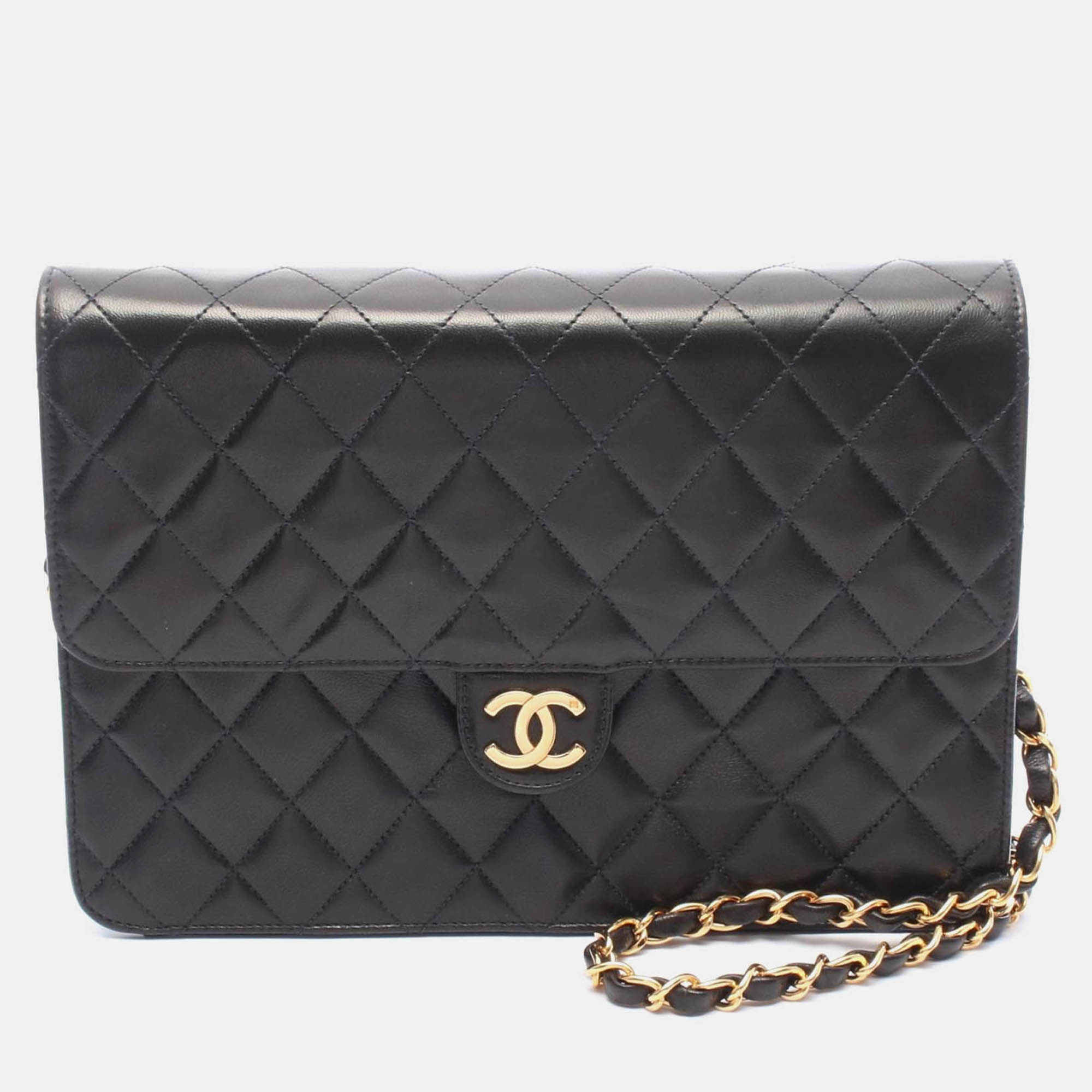 chanel  cc matelasse black lambskin leather chain shoulder bag