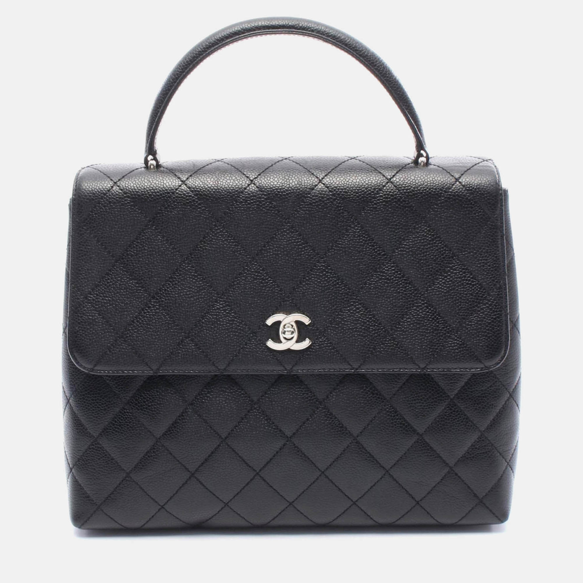 chanel cc coco matelasse black calfskin top handle handbag