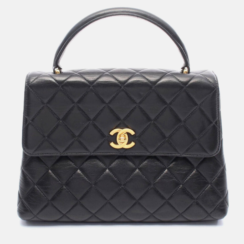 luxury-women-chanel-used-handbags-p1210494-001.jpeg Chanel CC Coco Matelasse Lambskin Leather Black Top Handle Bag