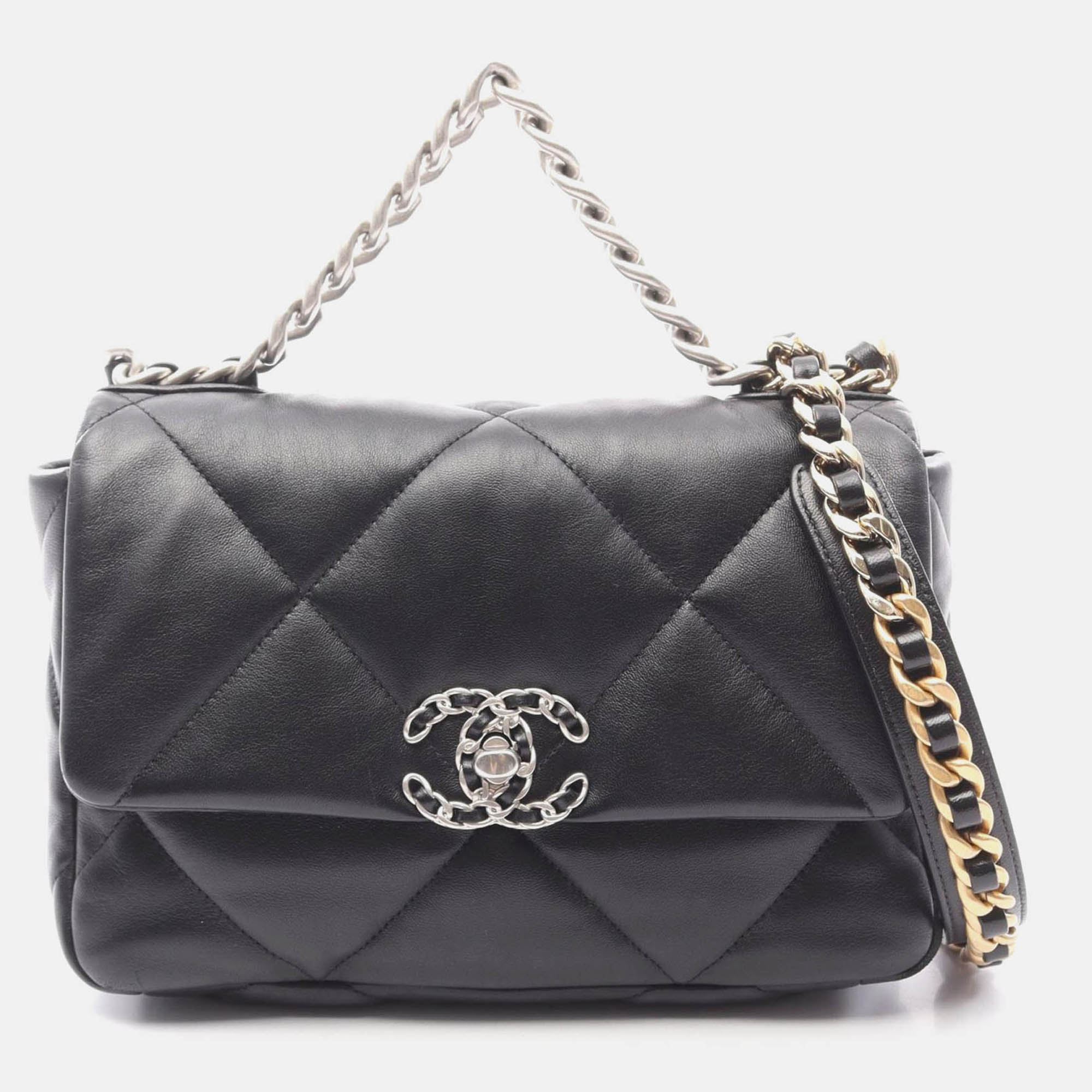 chanel 19 dix-neuf matelasse black lamb leather chain shoulder bag