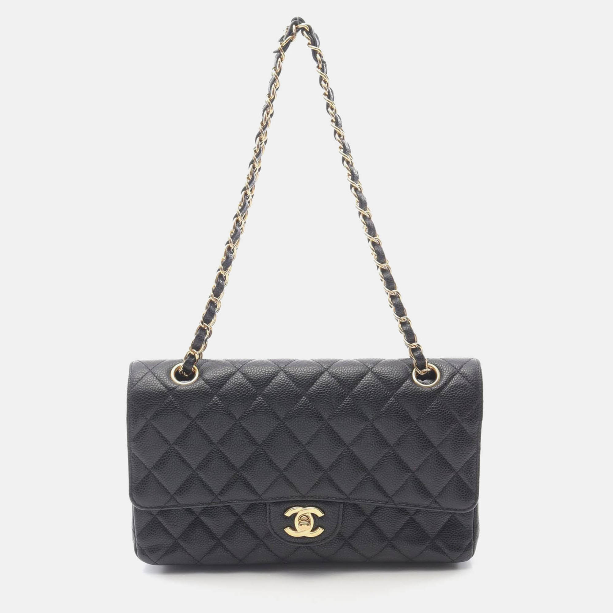 chanel coco matelasse black calfskin w flap chain shoulder bag ghw