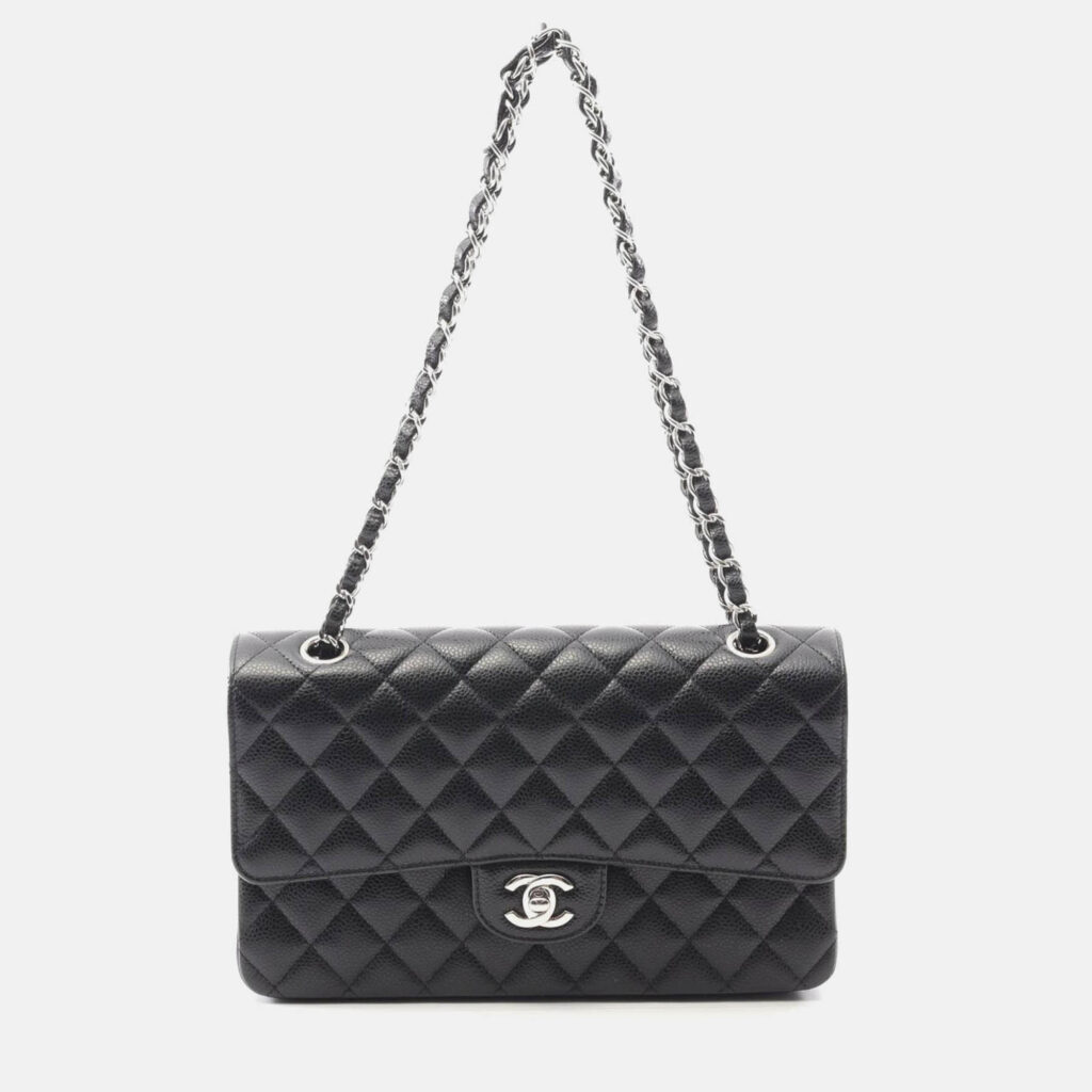 luxury-women-chanel-used-handbags-p1210501-001.jpeg Chanel Coco Matelasse Black Calfskin W Flap Shoulder Bag