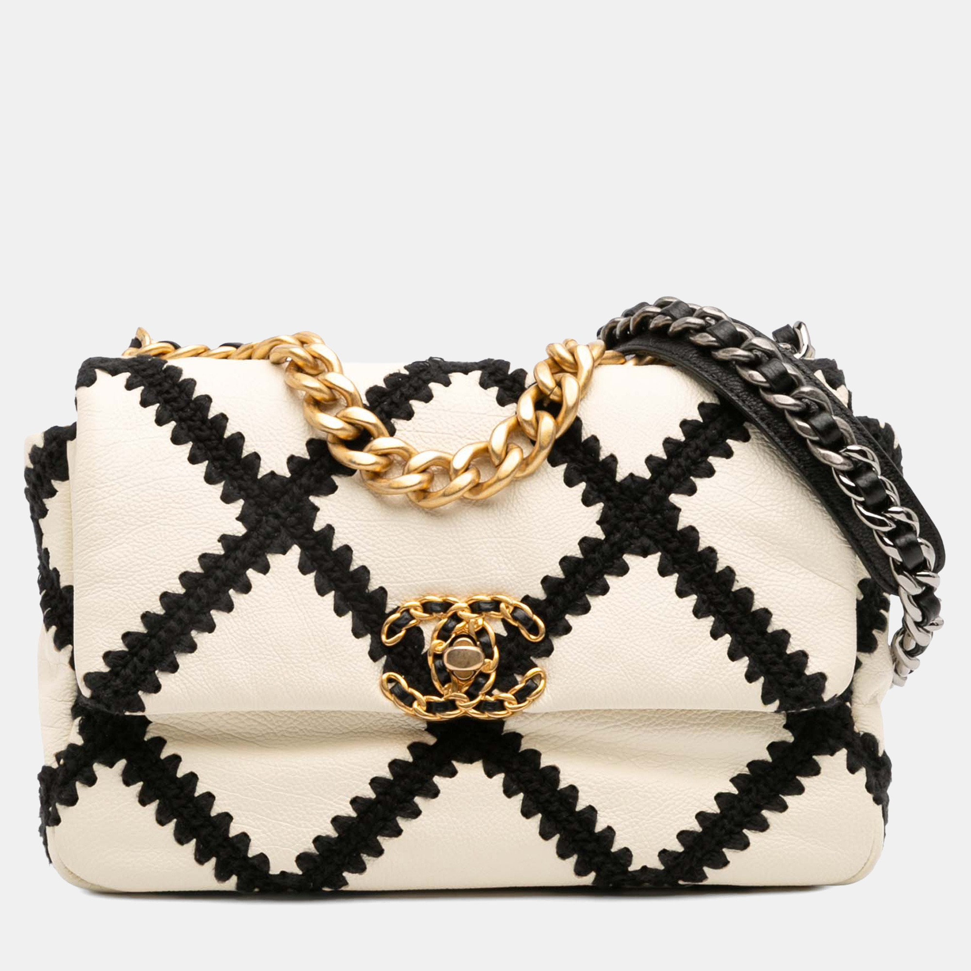 chanel white medium crochet calfskin 19 flap