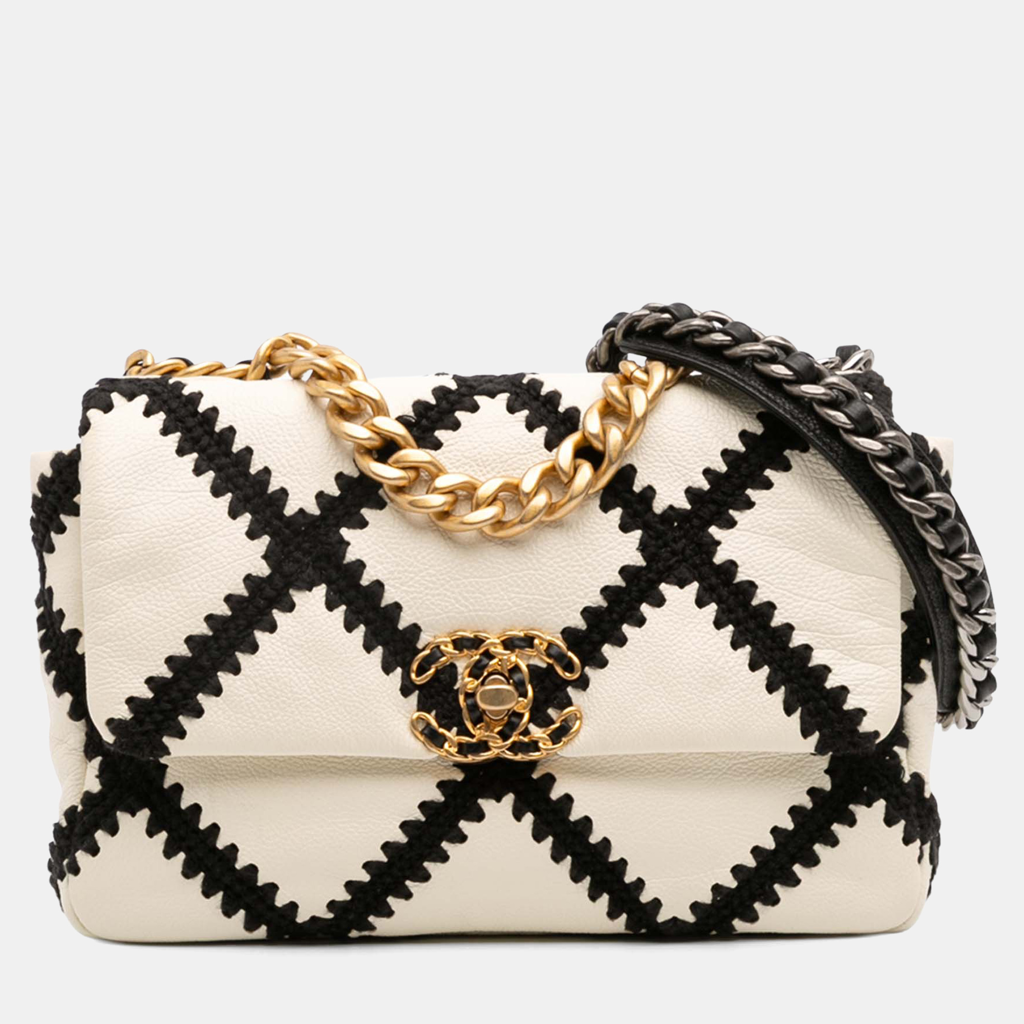 chanel white medium crochet calfskin 19 flap