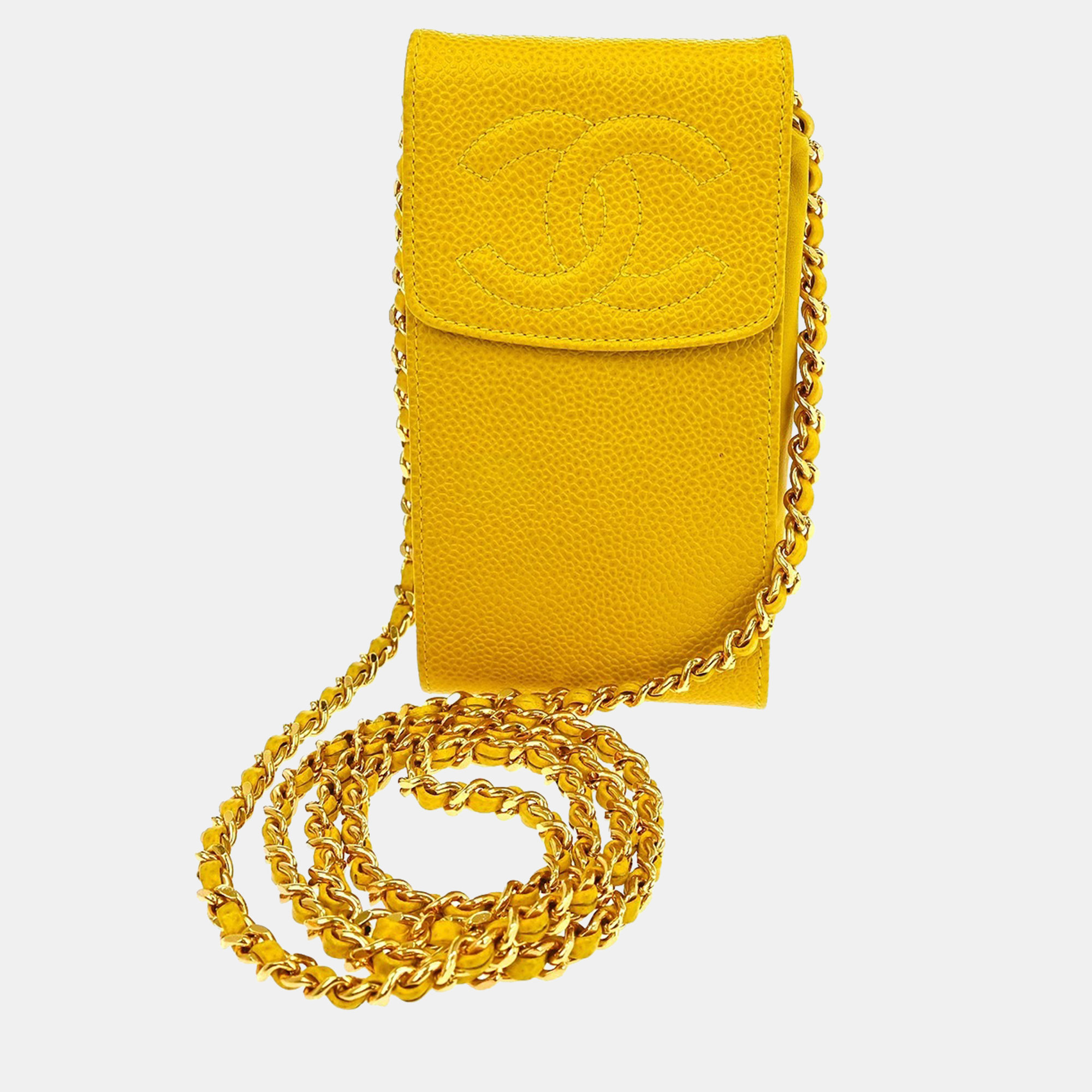 chanel yellow calfskin timeless shoulder bag pochette phone case