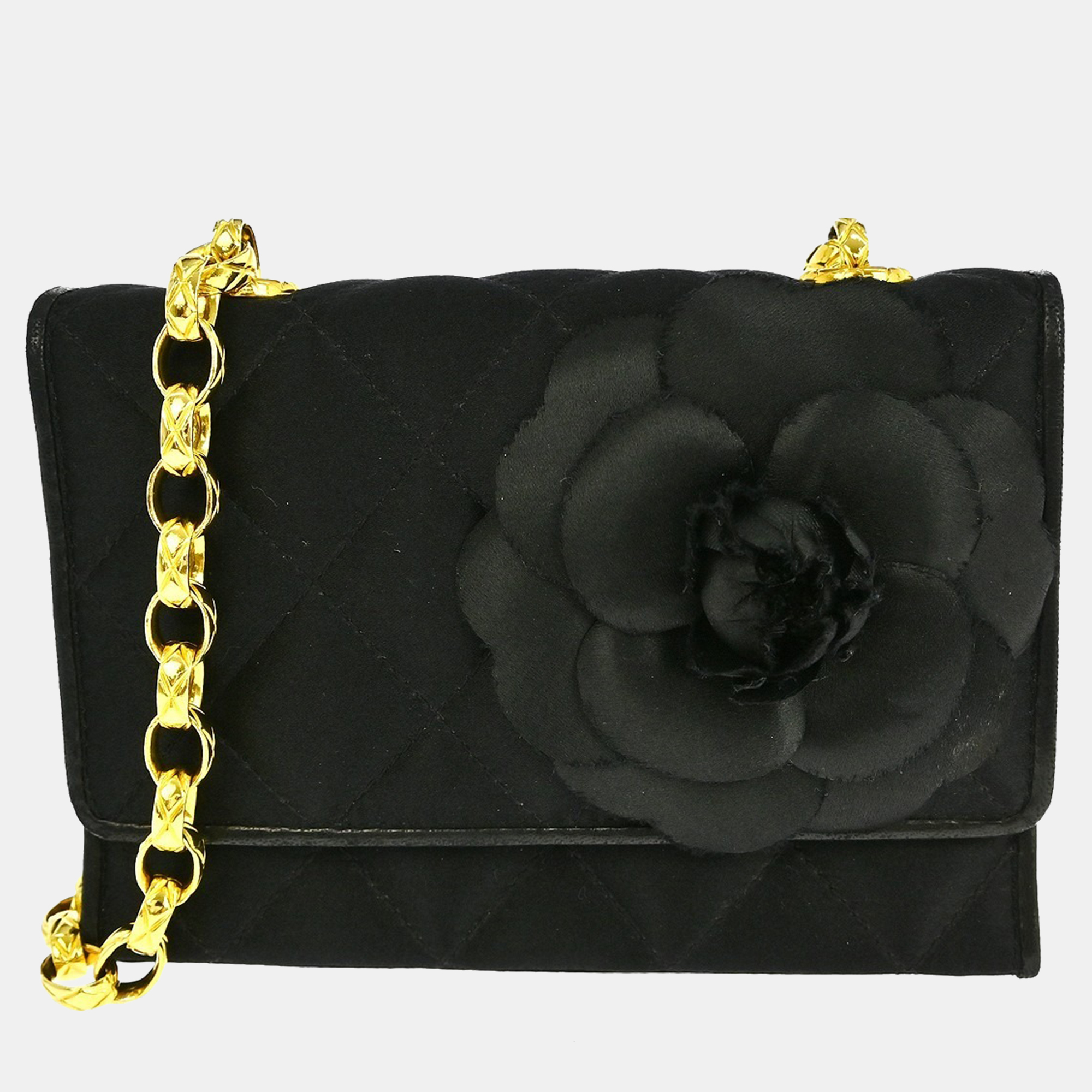 chanel black satin shoulder bag