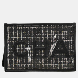 chanel black lambskin pvc clutch bag