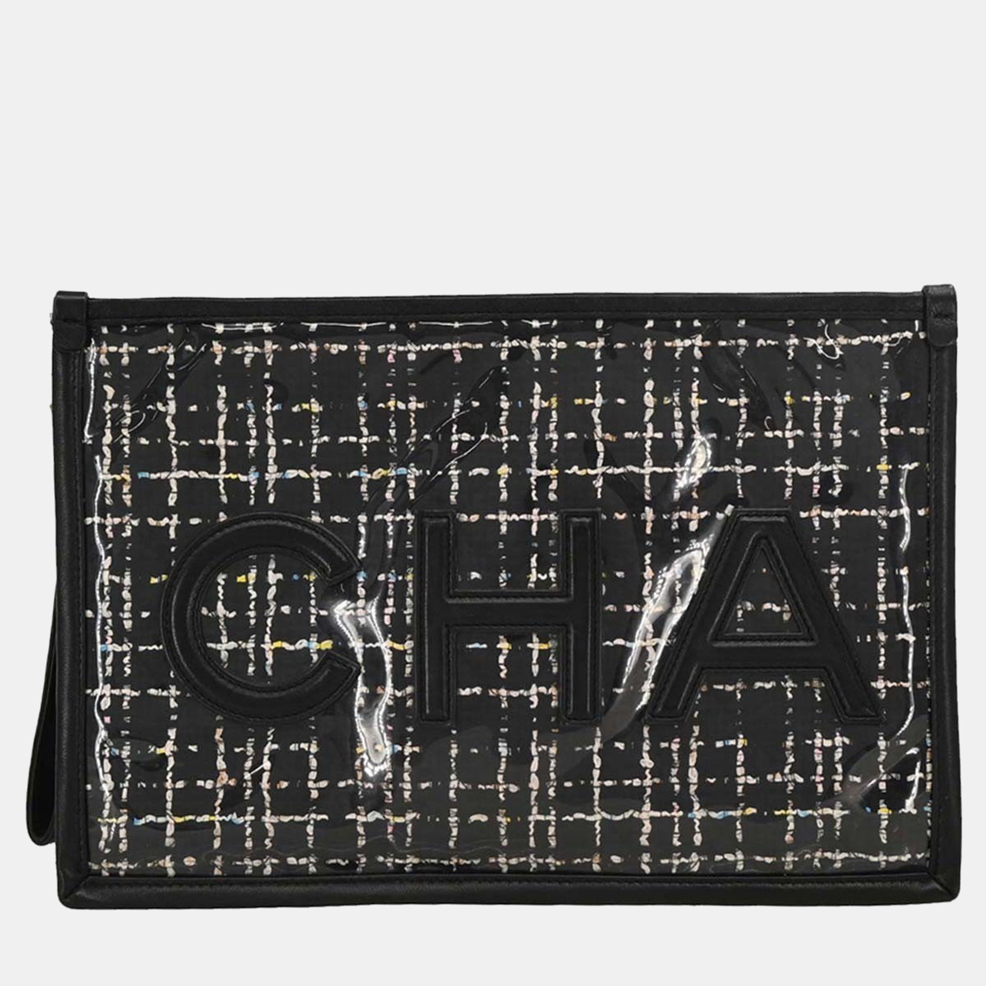 chanel black lambskin pvc clutch bag