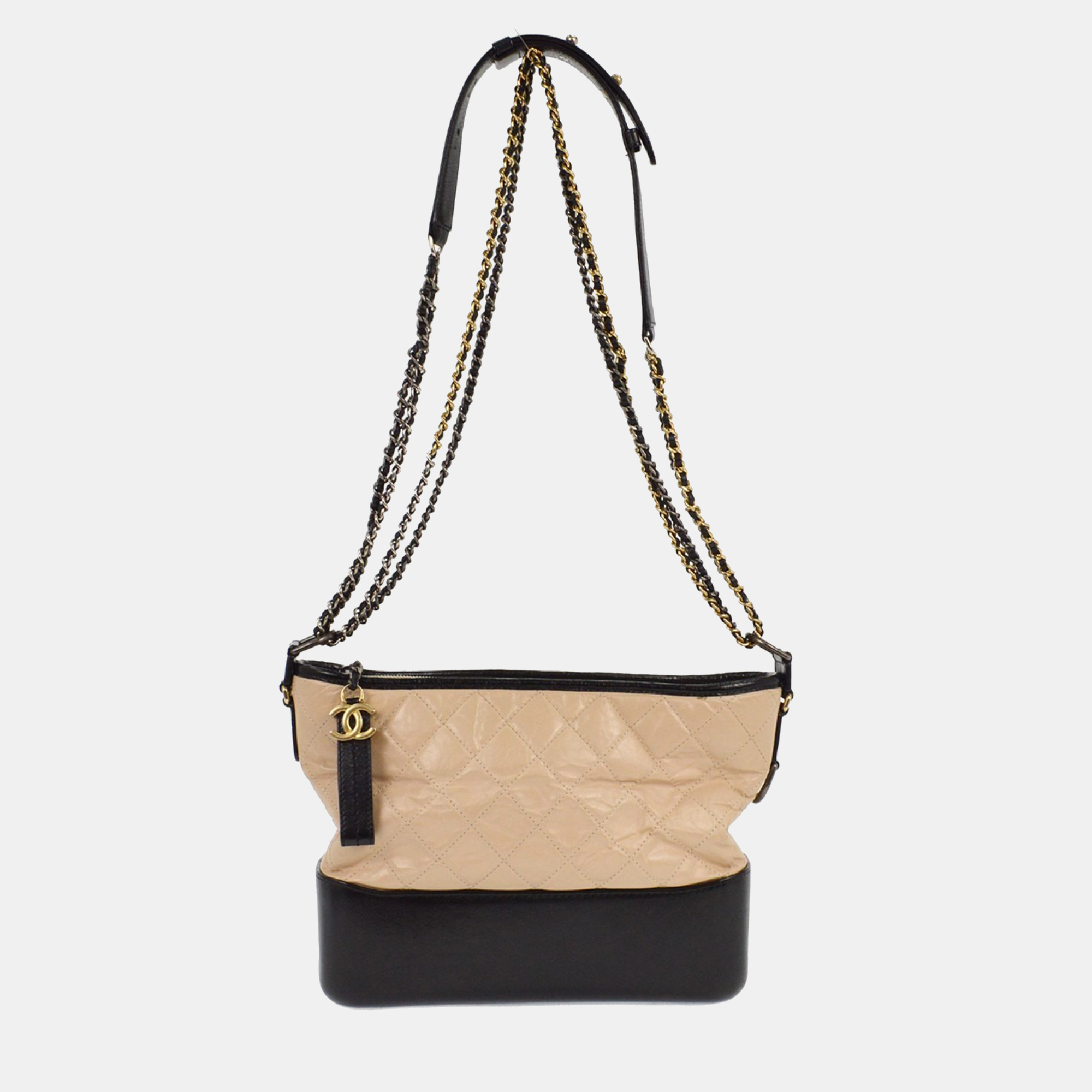 chanel beige black calfskin large gabrielle shoulder bag