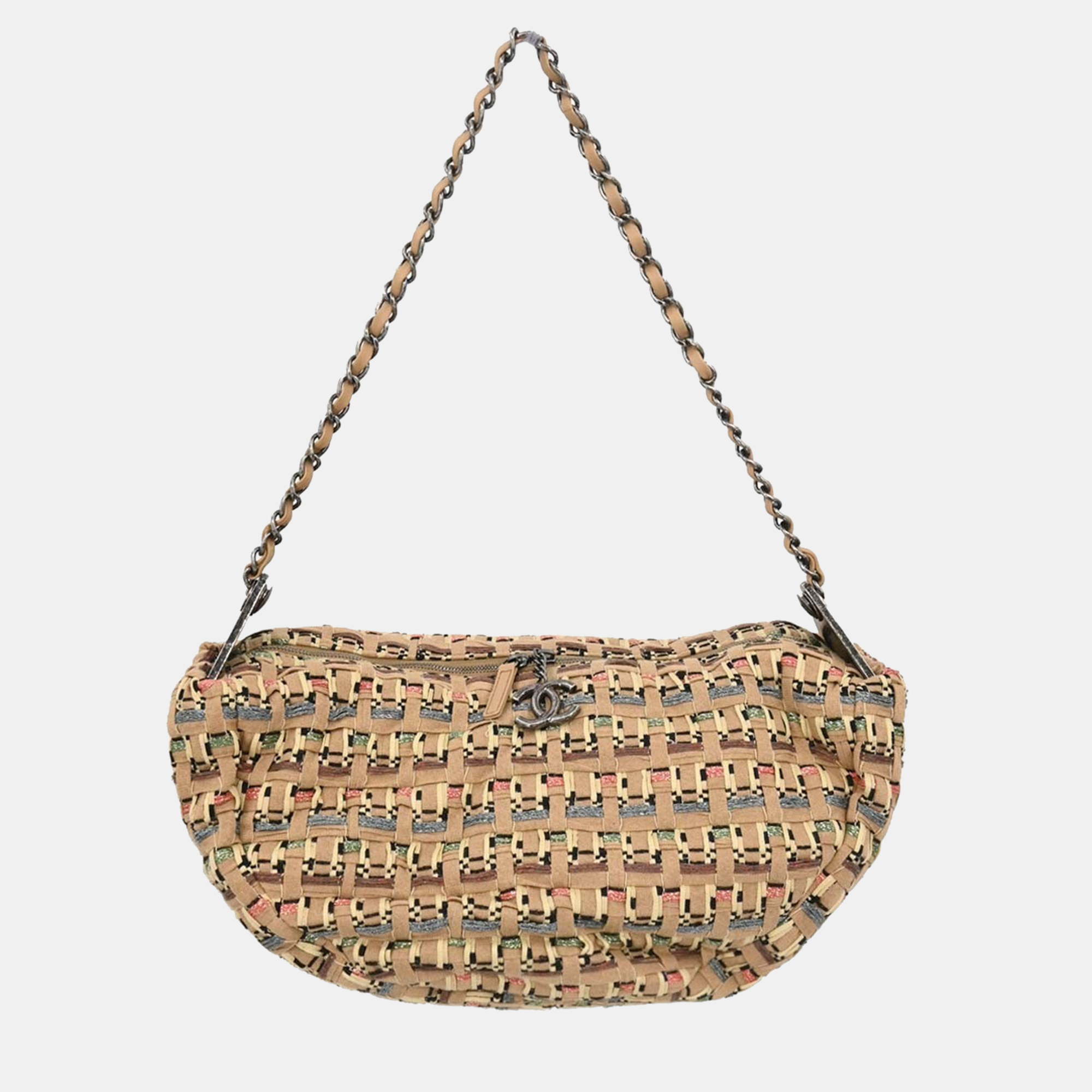 chanel beige fabric hobo shoulder bag