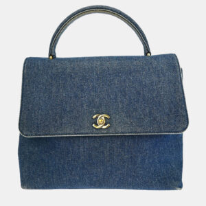 chanel blue denim top handle handbag