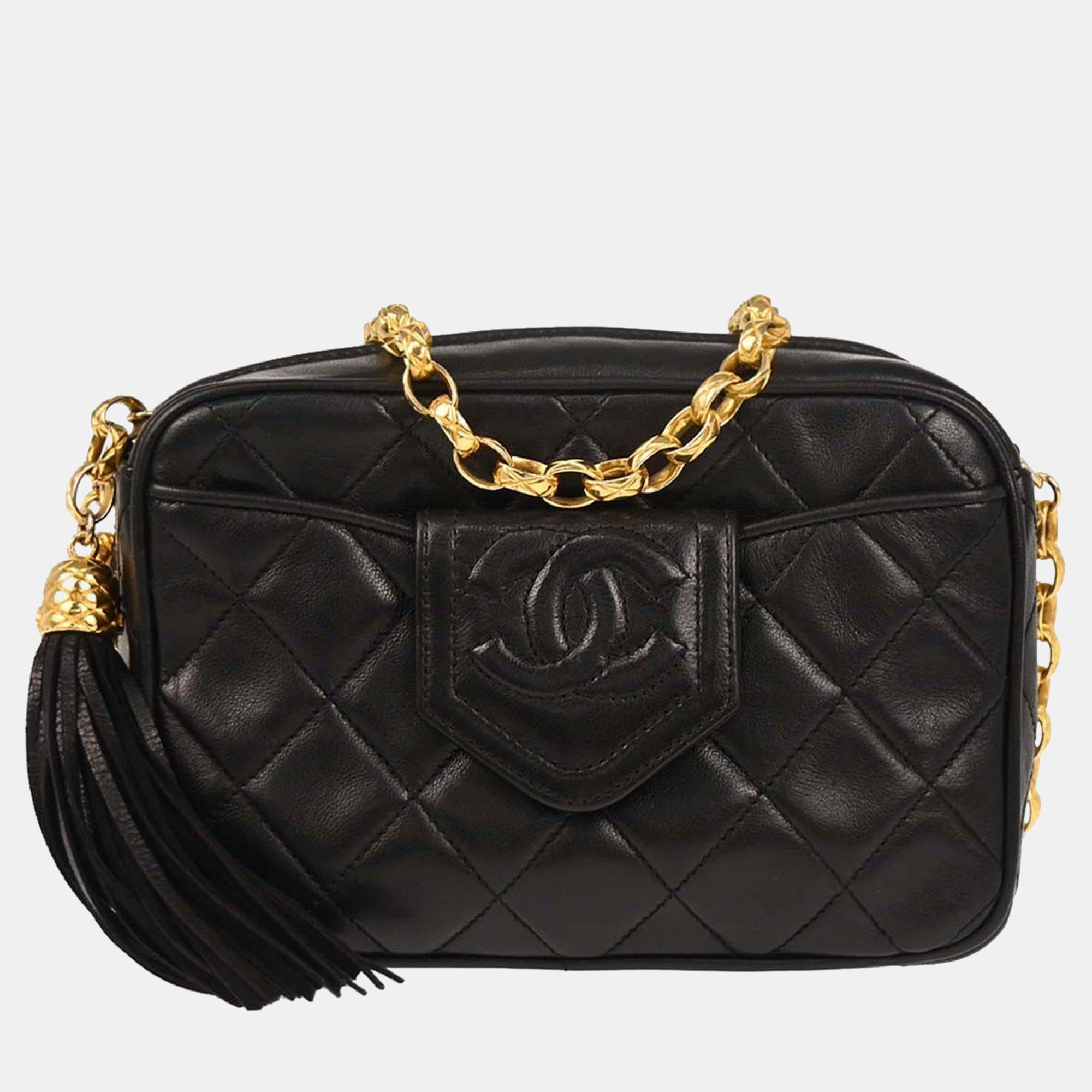 chanel black lambskin camera bag mini