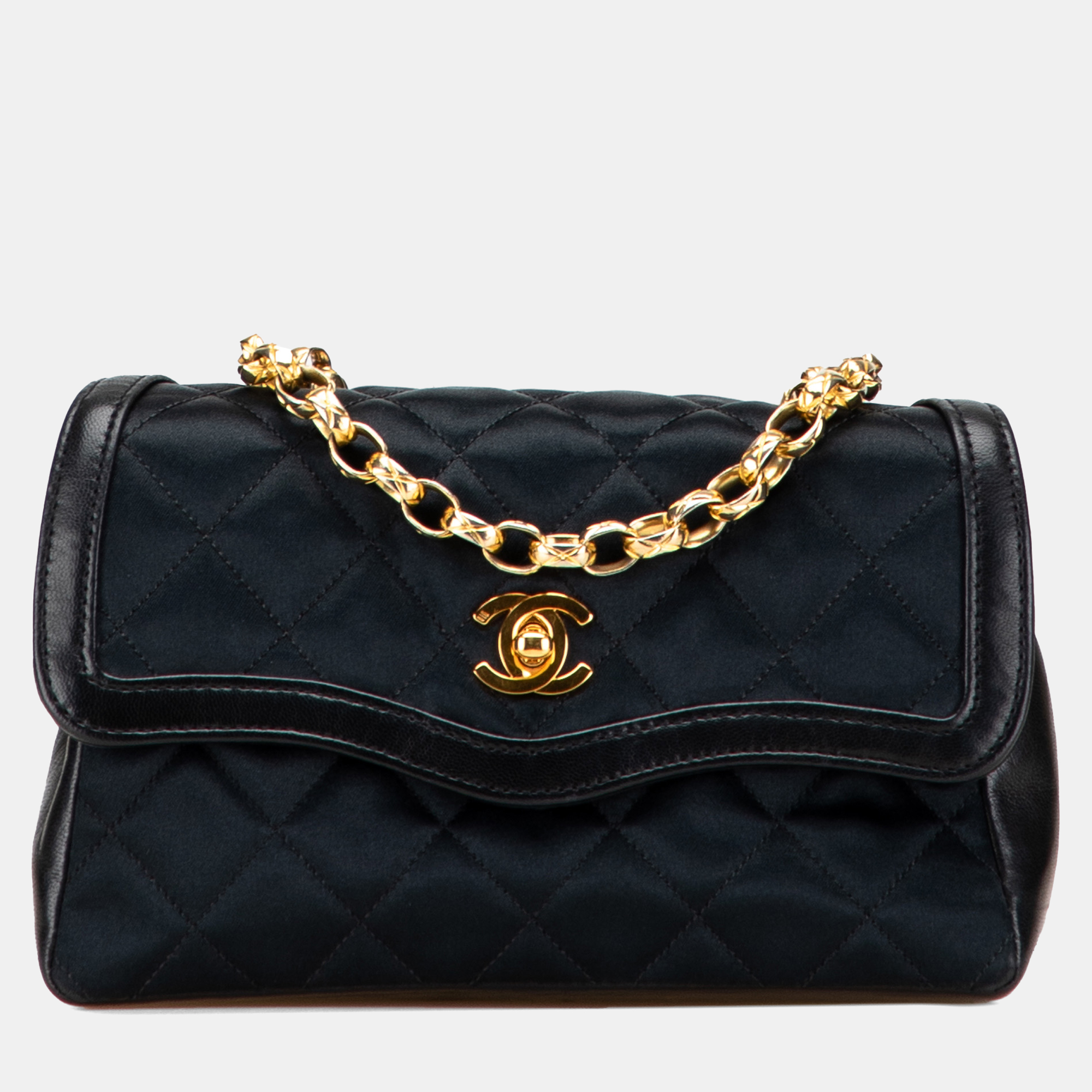 chanel black cc quilted satin bijoux chain single flap