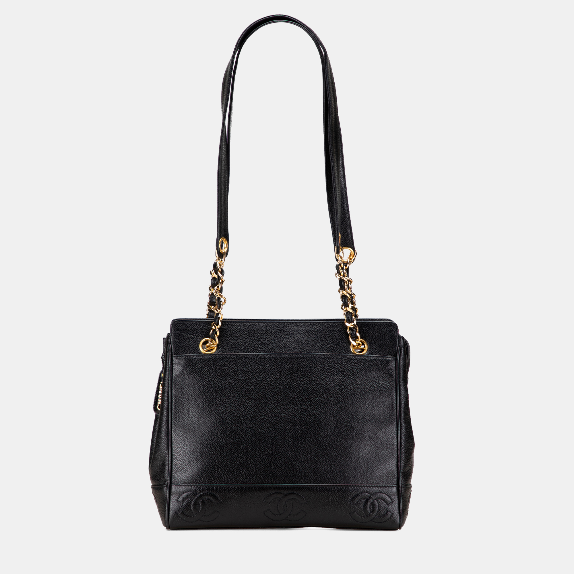 chanel black triple cc caviar tote