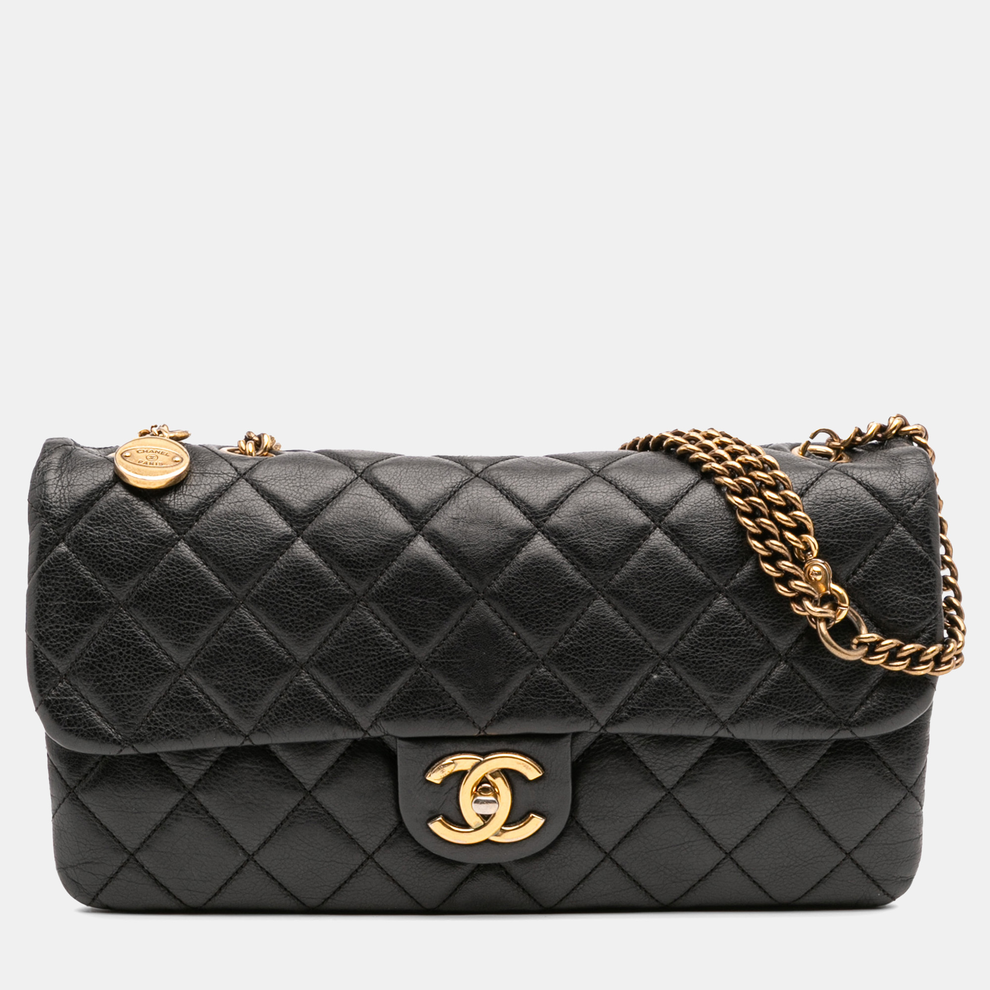chanel black quilted calfskin cc crown flap