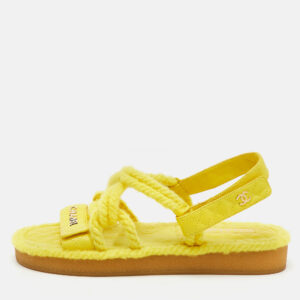 chanel yellow leather&nbsp;cc dad flat sandals size 41