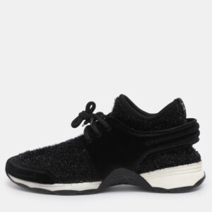 luxury-women-chanel-used-shoes-p1201286-002.jpg chanel black metallic lurex fabric cc trainers slow top neakers size 39