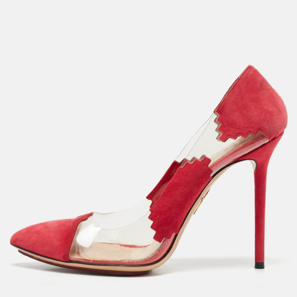 luxury-women-charlotte-olympia-used-shoes-p1100104-010.jpg Charlotte Olympia Pink/Transparent PVC and Suede Montana Pumps Size 40