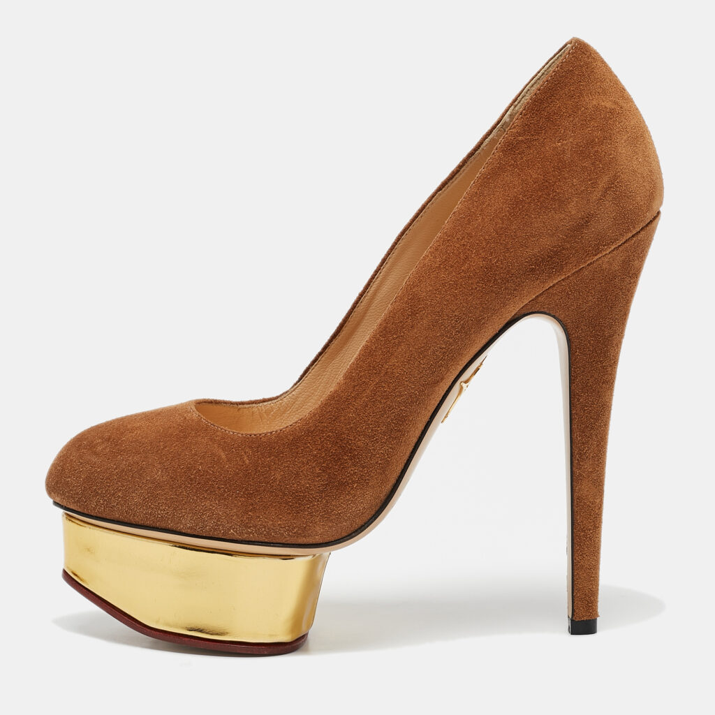 luxury-women-charlotte-olympia-used-shoes-p1107393-001.jpg Charlotte Olympia Brown Suede Dolly Platform Pumps Size 37.5